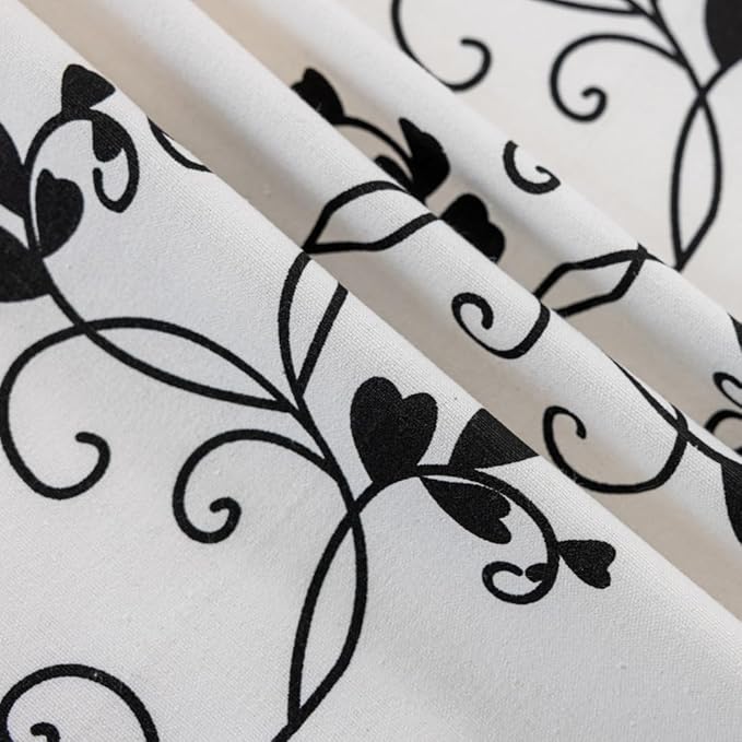 F-CHU Farmhouse Floral Curtains 84 Inch Length for Living Room Bedroom 2 Panels Cotton Linen Curtains Black Patterned Flower Boho Rustic Window Drapes 55x84 Black
