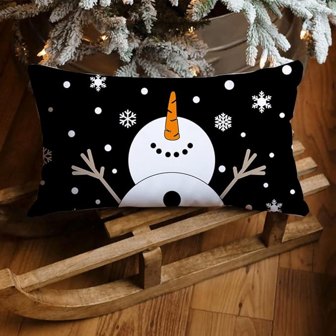 Christmas Pillow Covers 12x20 Snowman Snowflake Merry Christmas Holiday Party Throw Pillow Cover Decorations Pillows Decorative for Sofa Winter Home Decor