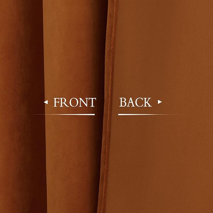 StangH 120 inches Velvet Curtains - Luxury Heavy Thick Room Darkening Window Drapes for Living Room/Sliding Door/French Door, Burnt Orange, W52 x L120, 2 Panels
