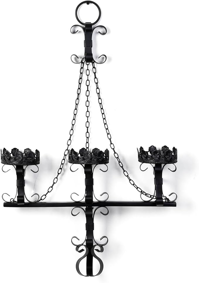 Black Wall Candle Sconces,3 Iron Candelabra,Gothic Victorian Decor,Rustic Wall Candle Holder for Bathroom,Living Room,Dining Room
