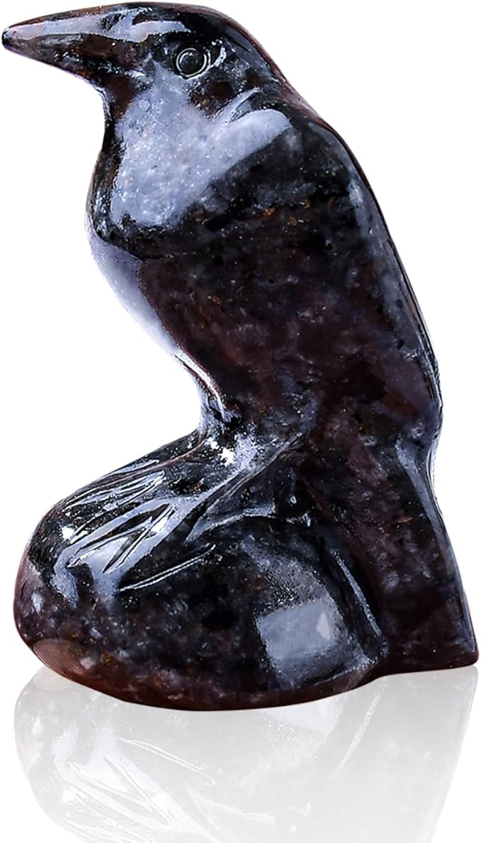 Natural Flame Stone Crystal Raven Statue 2" Healing Crystal Handmade Sculpture Guardian Pocket Statues Reiki Meditation Office Home Decoration Gift