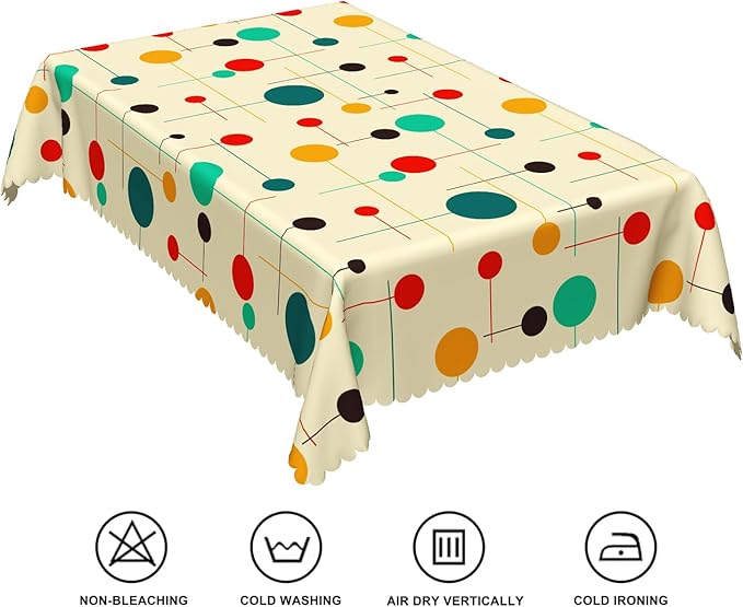 70x90inches Mid Century Rectangle Table Cloth Modern Atomic Retro Decorative Tablecloth Oil-Proof Waterproof Polyester Fabric Table Cover for Kitchen Dining Room Indoor Outdoor Party Decor