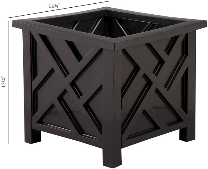 Miles Kimball Set of 2 Chippendale Planter Boxes, Black, Outdoor Décor – Plant Holder for Garden, Patio and Lawn, Weather-Resistant Polypropylene – 14 ¾” sq. x 13 ¼ H Overall