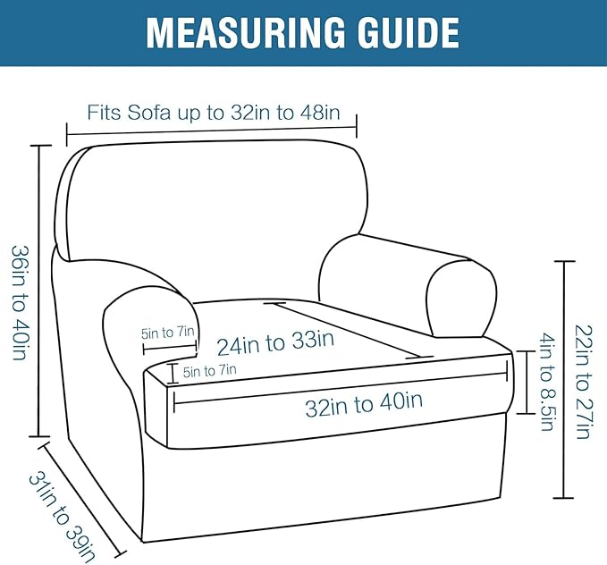 H.VERSAILTEX Sofa Cover 2 Piece T Cushion Armchair Slipcovers Thick Velvet Couch Cover Stretch T Cushion Sofa Covers for 1 Cushion Couch with 1 Individual T Cushion Covers, Cream