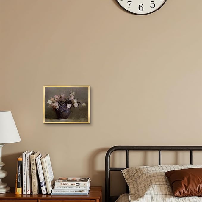 AIMAILON Vintage Gold Canvas Wall Art Framed Decor Classical Nature Theme for Living Room Office Home Decoration Pink Flower Botanical Aesthetic Picture Still Life Artwork Decor 8x10