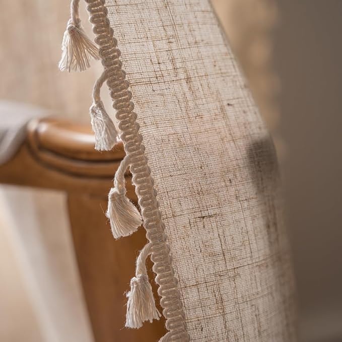 OYX Boho Curtains 96 Inch Length 2 Panels for Living Room, Bedroom Light Filtering Drapes, Farmhouse Vintage Country French Rustic Tassels Pattern Rod Pocket Aesthetic Decor Window Treatments