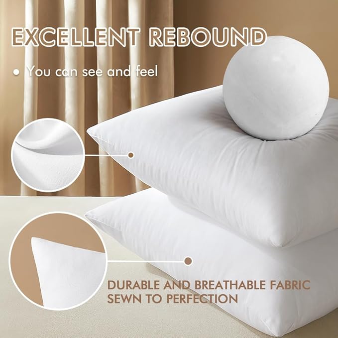MIULEE 18x18 Inch Throw Pillow Insert Set of 4,Premium Pillow Stuffer Sham Square for Decorative Cushion Bed Couch Sofa
