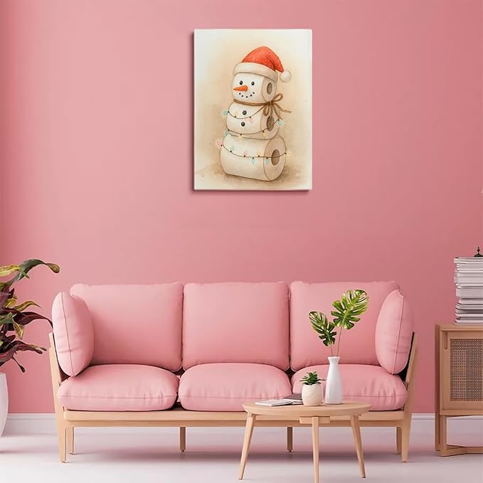 Whimsical Toilet Paper Snowman Christmas Wall Art Print,Funny Christmas Bathroom Decor,Cute Holiday Toilet Pape Snowman Painting,Toilet Poster, Rustic Winter Print