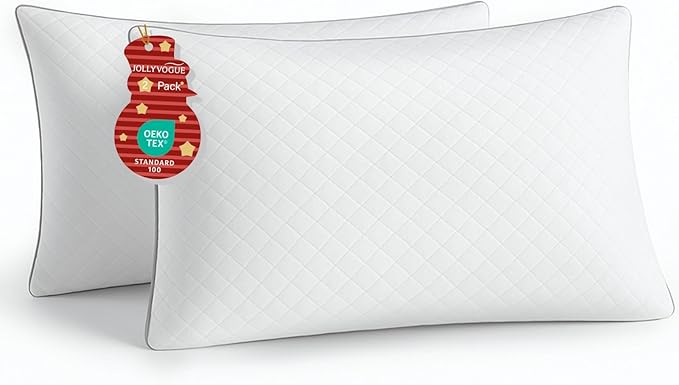 JOLLYVOGUE King Pillows 2 Pack, Oeko-Tex Certified Bed Pillows for Side, Back, and Stomach Sleepers - Medium Support Down Alternative Filling, Machine-Washable