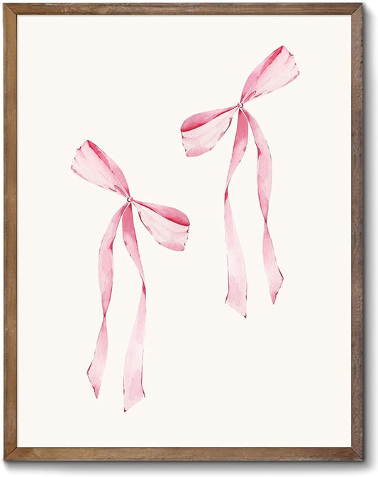 Preppy Watercolor Bows Canvas Posters Prints, Trendy Pink Bows Wall Art, Coquette Light Pink Cute Girly for Living Room Bedroom Poster 8x10 Unframed