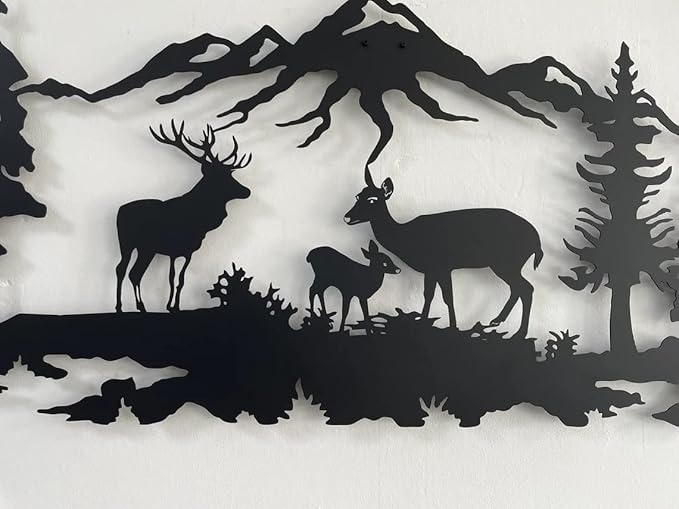 DEKADRON Metal Wall Art, Deer Family Wall Decor, Metal Wall Sculpture, Indoor Wall Hangings (40" W x 17" H / 100x44 cm)