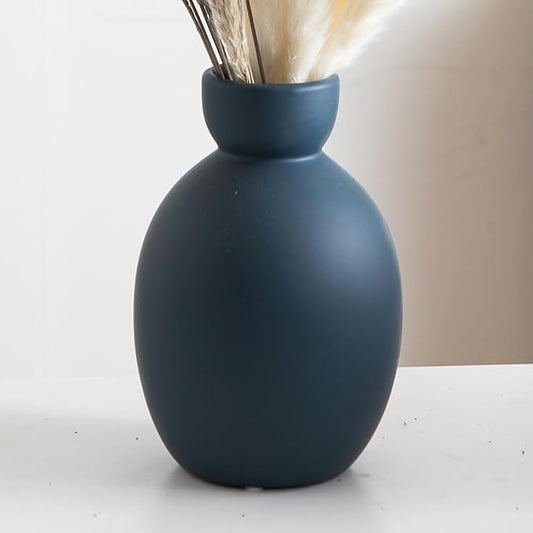 Blue Ceramic Vase, Small Modern Decorative Terracotta Flower Vases for Table, Living Room, Shelf, Bookshelf and Entryway Decor