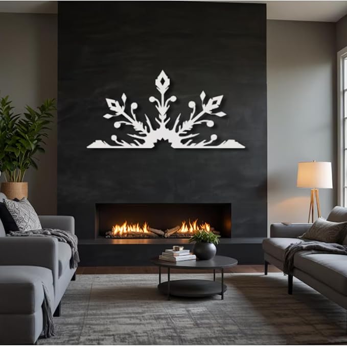 Snowflake Metal Wall Art, Geometric Metal Wall Decor, Nordic Style Wall Sculpture for Bedroom, Winter Home Decor Accent, Housewarming Gift (White-24"X12")