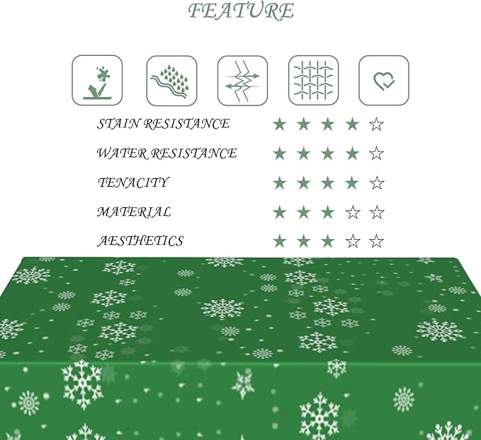 60x84 Inch Christmas Theme Rectangle Tablecloth Winter Snow Snowflake Green Table Cloth Washable Durable Table Cover for Kitchen Dining Home Banquet Xmas Party Decor