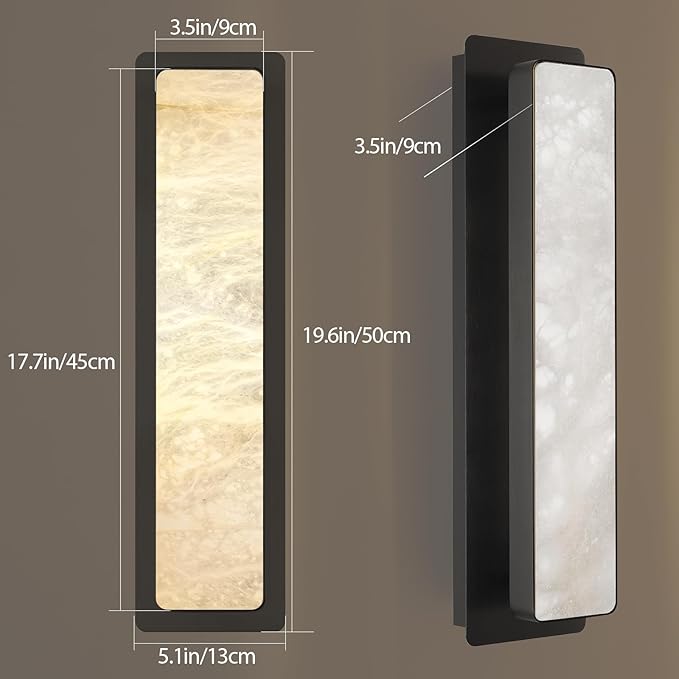 Alabaster Wall Sconces 20" Black Bathroom Vanity Light Indoor Natural Marble Bronze Alabaster Wall Lights for Living Room Modern Alabaster Wall Lighting for Dining Room Bedroom Stairs