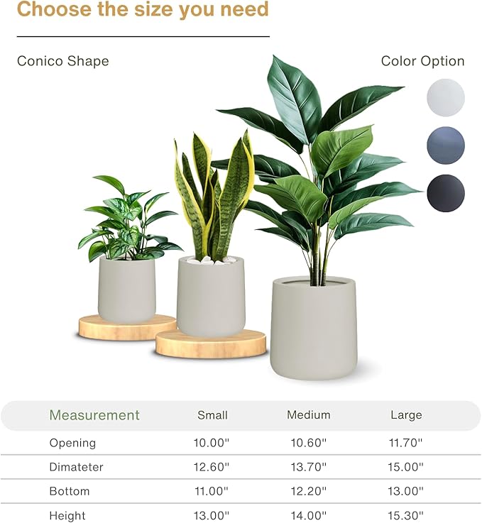 13" H x 12.6" D Conico Fiberstone Round Planter - Christmas Tree Planter, Smooth Finishes, Weather Resistant for Indoor and Outdoor Use, Included 2 Extra Coco Mats (Taupe, 10" Pot Opening)