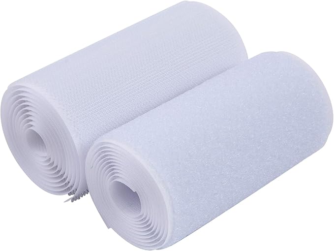 4 Inch Sew on Hook and Loop Strips | Easy to Sew | Excellent Grip | Non-Adhesive Back Nylon Fabric Fastener Strips for Clothing Sewing Crafts and DIY Projects, White, 4in x 1.1yd