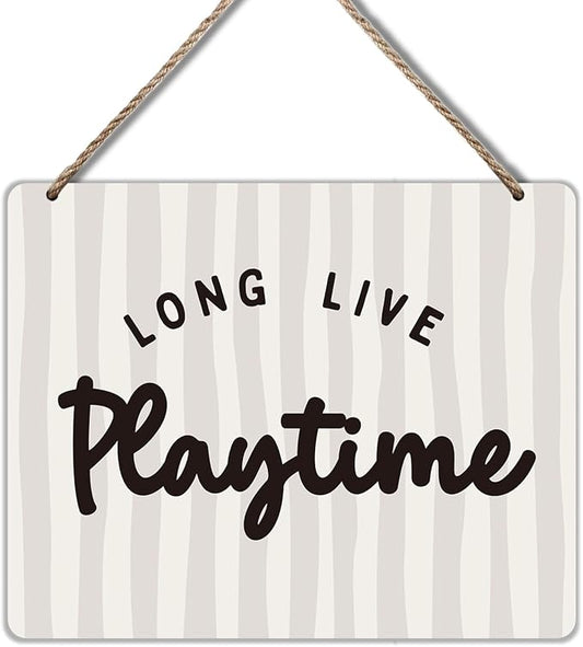 Udinaz Boho Kids Playroom Hanging Sign, Playroom Wall Decor, Long Live Playtime Hanging Wood Plaque Decor for Boys Kids Nursery Bedroom Play Room Wall Door Decorations