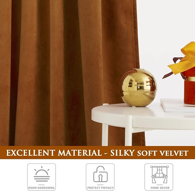 StangH Burnt Orange Curtains 94 inches Long Fall Autumn Decor Back Tab Insulated Room Darkening Drapes, Elegant Curtain Panels for Bedroom Modern Home Decor, W52 x L94, 2 Panels