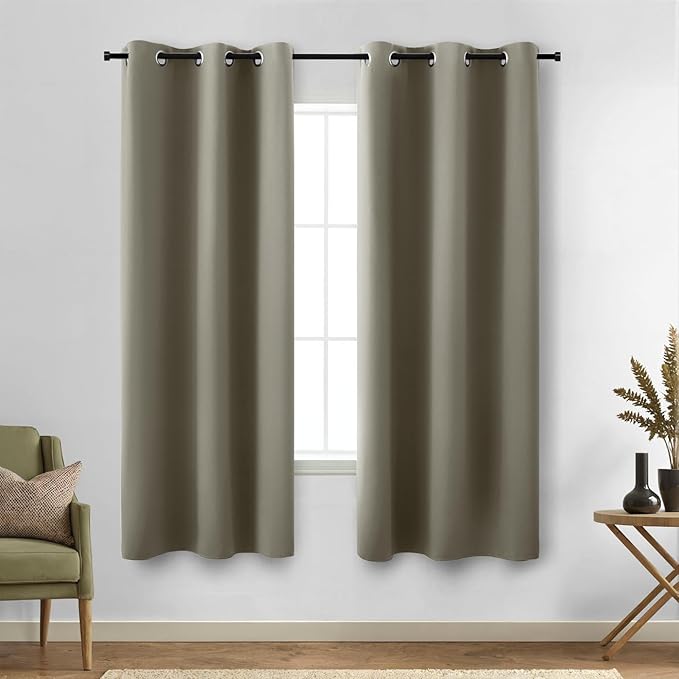 KOUFALL Light Brown Curtains 63 Inch Length,Grommet Blackout Drapes Window Darkening Thermal Insulating Vintage Curtains 63 Inches Long 2 Panel Set for Bedroom Living Room,Taupe