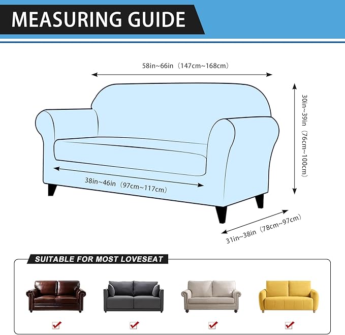 Loveseat Sofa Slipcover Leather Look Couch Covers for 2 Seater Couch Sofa 1-Piece Sofa Cover Stretch Furniture Protector with Elastic Bottom & Pockets(Loveseat, Light Grey)