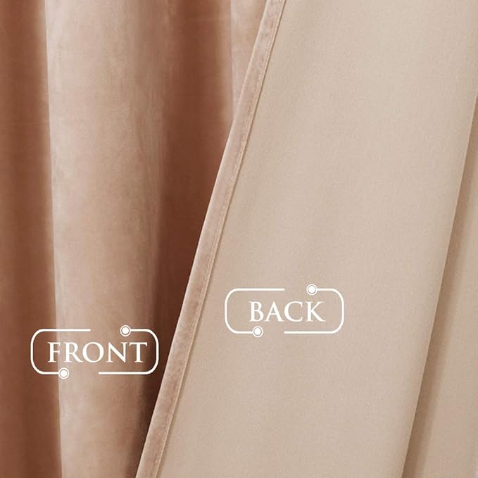 StangH Beige Blush Velvet Curtains 72 inches Length- Soft Thick Drapes Light Blocking for Kitchen, Vintage Decor Cold Resistant Draperies for Nursery/Hallway/Bedroom, W52 x L72, 2 Panels