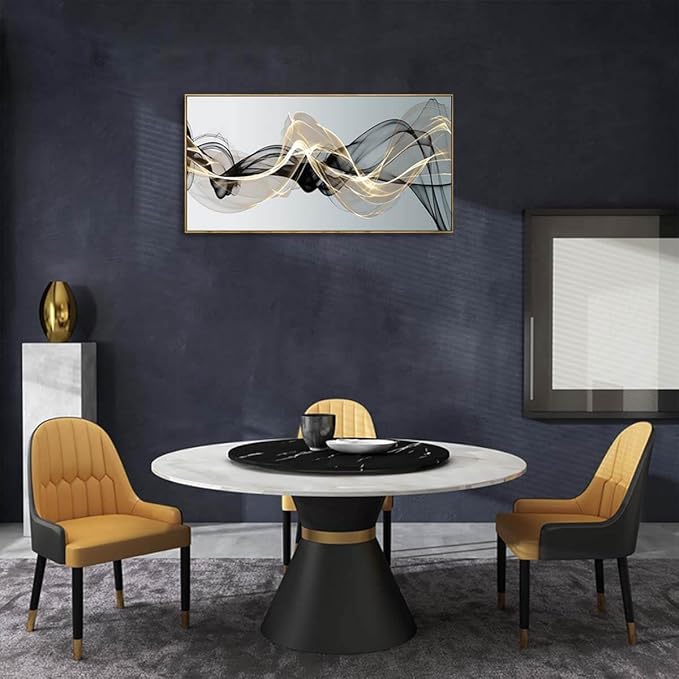 Abstract Wall Art for Living Room Black and Gold Bedroom Wall Decor Above Bed Modern Large Size Wooden Framed Artwork for Home Walls Abstract Pictures for Kitchen Bedroom Home Office 24x48inch