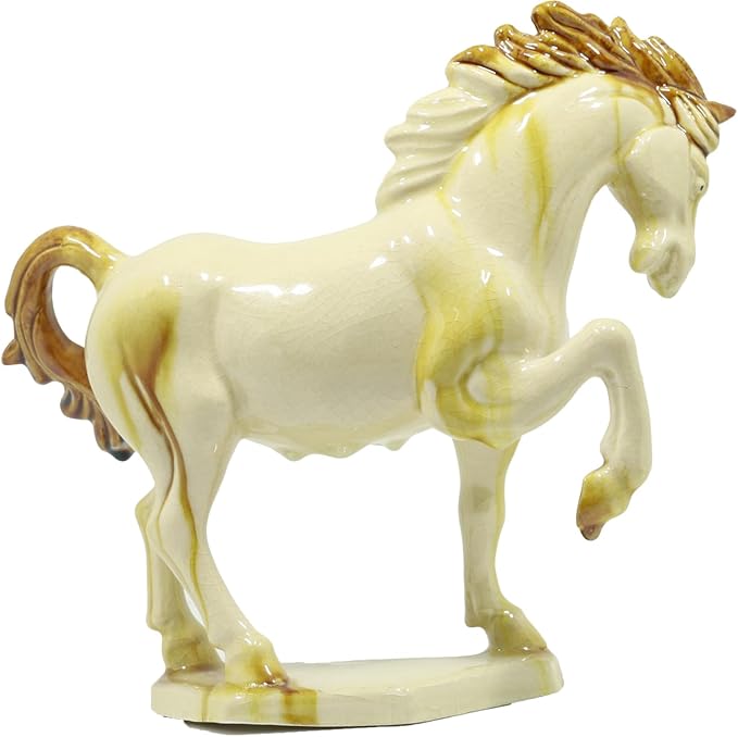 Hand Made Ceramic Horse Statue-8 inch-Tang Tri-Color Cultural Art Piece,Museum Collection Inspired Home and Office Decor (Ivory)