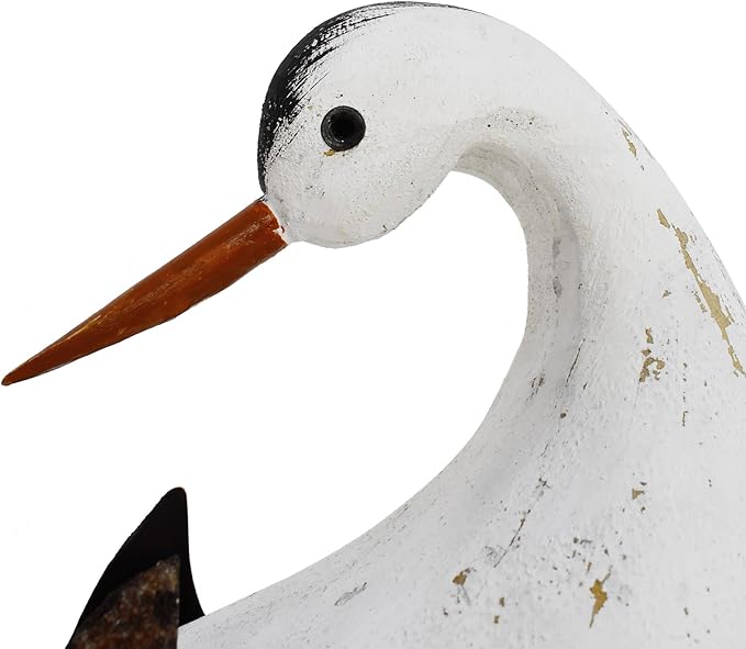 Veclotch 8.65"" H Nautical Wood Beach Sea Bird Table Statue Decorative Seabird Figurine Handmade Sculpture Rustic Distressed Farmhosue Nautical Bird Statue Sea Ocean Coastal Home Decoration (L)