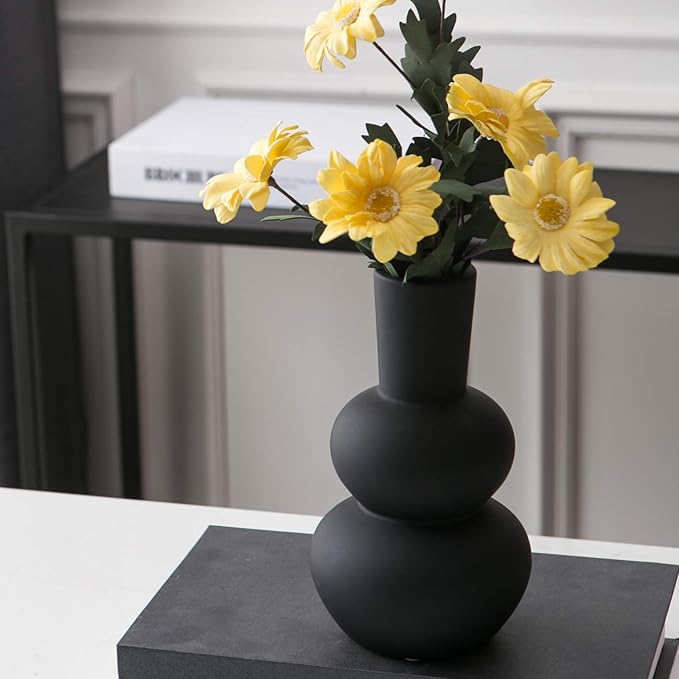Black Ceramic Vase, Modern Vases for Pampas Grass, Matte Clay Vases for Wedding Boho Decor for Table, Living Room, Shelf, Bookshelf and Entryway Décor