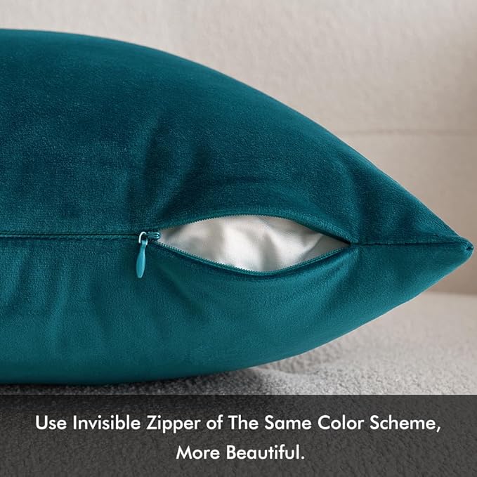 MIULEE Pack of 2 Teal Velvet Throw Pillow Covers 22x22 Inch Soft Solid Decorative Square Set Cushion Cases for Spring Couch Sofa Bedroom