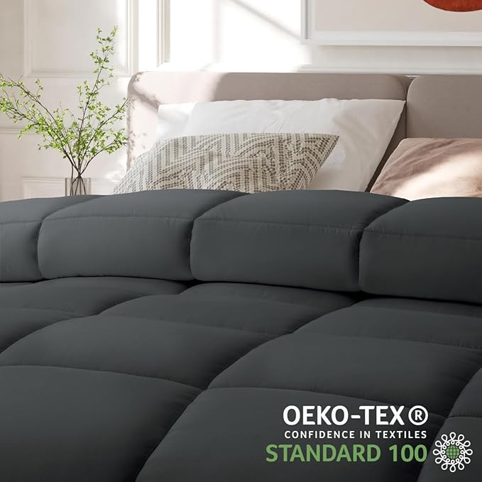 COHOME Quilted Oversized Queen Size Comforter - All-Season Down Alternative Duvet Insert - Luxury Hotel Soft Breathable Dark Grey Comforter with Anti-Clump Tech & 8 Tabs - Reversible （98"x98"）