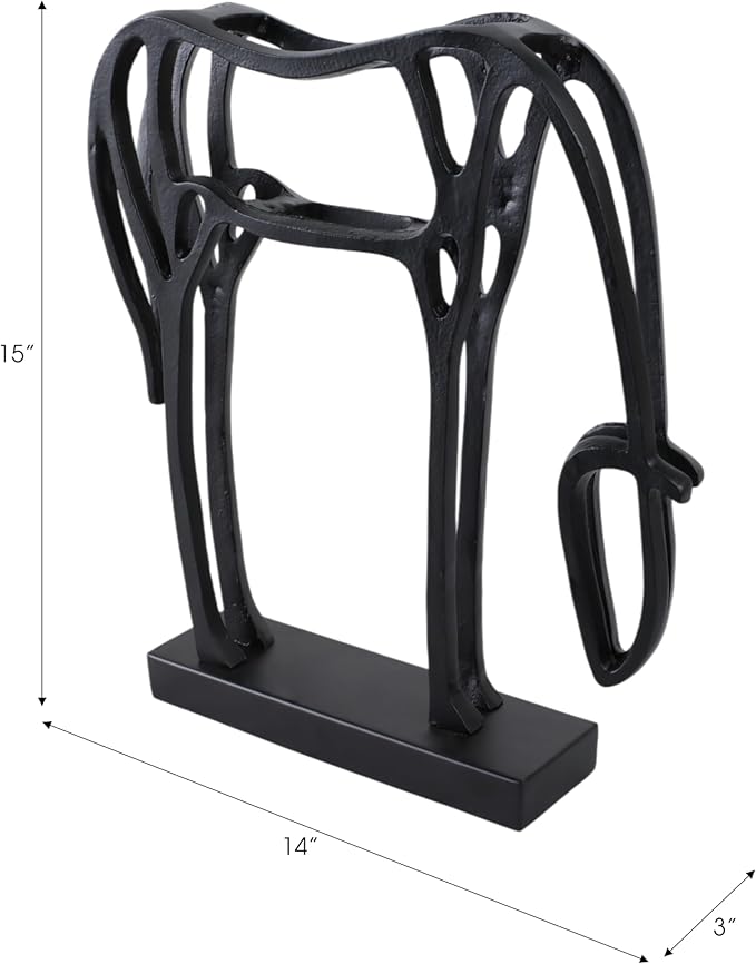 Home and Office Decorative Sculpture – Aluminum Abstract Horse Design for Bathroom, Living Room, and Coffee Table Decor – Artistic Shelf Statue That Capture Modern Minimalist Safari Beauty – 15" Black