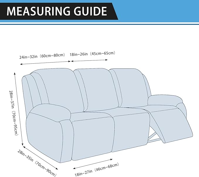 Couch Covers 8-Piece Set, Washable Recliner Sofa Covers 3 Seater Leather Look Slipcovers with Pockets, Spandex Fabric, Grey