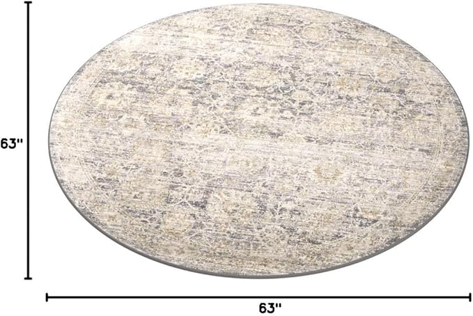 Loloi Jean Stoffer Katherine Collection KES-02 Charcoal/Gold 5'-3" x 5'-3", .25" Pile Height, Round Accent Rug
