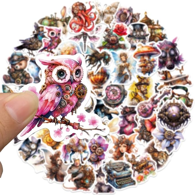 50-Piece Steampunk Sticker Pack – Vintage Victorian Mechanical Art Stickers for Scrapbooks, Laptops, Journals, Mug, Water Bottles