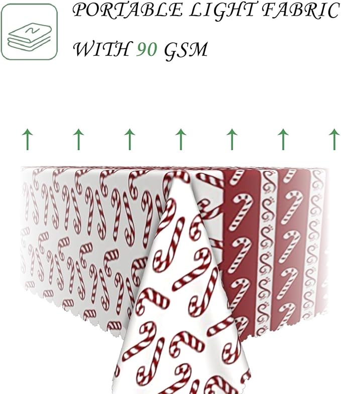 60x102 Inch Christmas Theme Rectangle Tablecloth Candy Cane Vintage Folk Decoration Table Cloth Washable Durable Table Cover for Kitchen Dining Banquet Ugly Christmas Sweater Party Decor