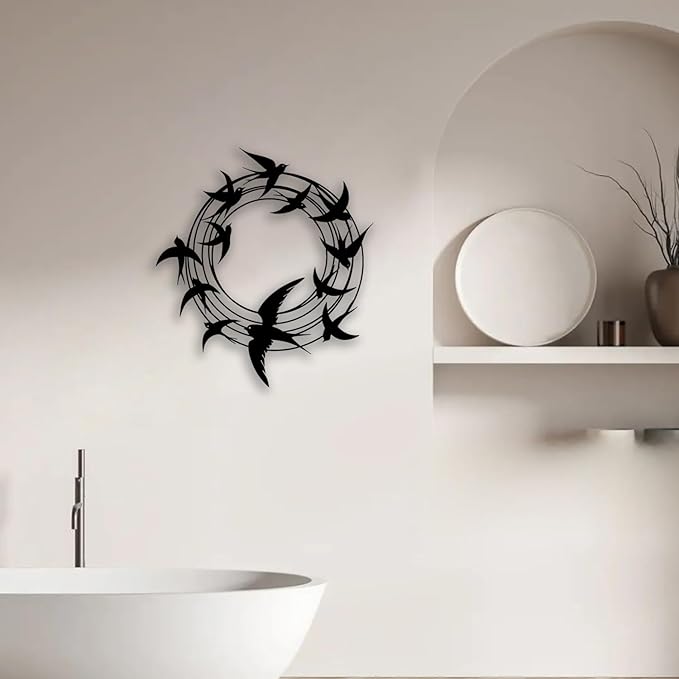 OPTYBVFD Flying Birds Metal Wall Decor - Room Decor Wall Art Home Decor for Living Room, Bedroom, Office，Outdoor, Courtyard (Black)