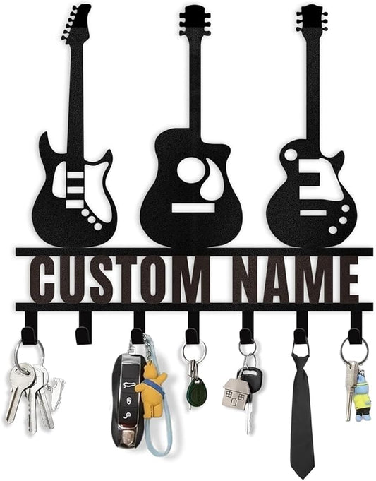 Custom Key Rack Wall Mount - Music Guitar Metal Coat Hooks for Wall, Coat Rack Organizer, Key Hanger Wall Art Decor, Key Rack Storage for Living Room Entryway Doorway Office, Home Decor Gift