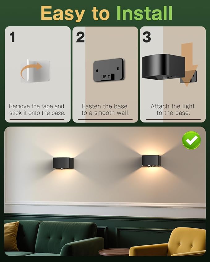 Wall Light Motion Sensor 2 Pack, Wall Sconces LED Indoor with Remote Control 3 Colors Brightness Adjustable 5000mAh Rechargeable Battery Powered Wall Lamps for Bedroom Living Room