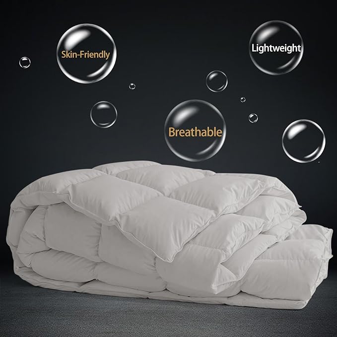 CYMULA King Size Feather Down Comforter - All Season Light Grey Duvet Insert, Lightweight Box Stitched, Fluffy Breathable, Ultra Soft Quiet Hotel Style with 8 Tabs(90" x 106")