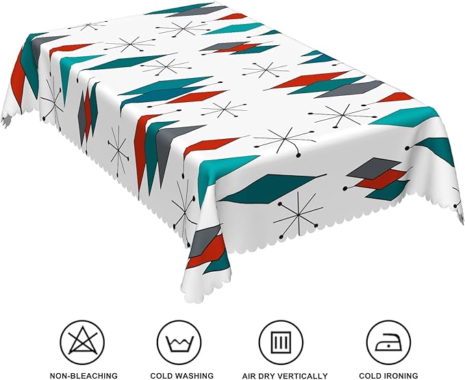 70x120inches Mid Century Rectangle Tablecloth Modern Geometric Teal Diamond Table Cloth Spill Proof and Washable Polyester Fabric Table Cover for Dining Room Kitchen Patio Home Decorations