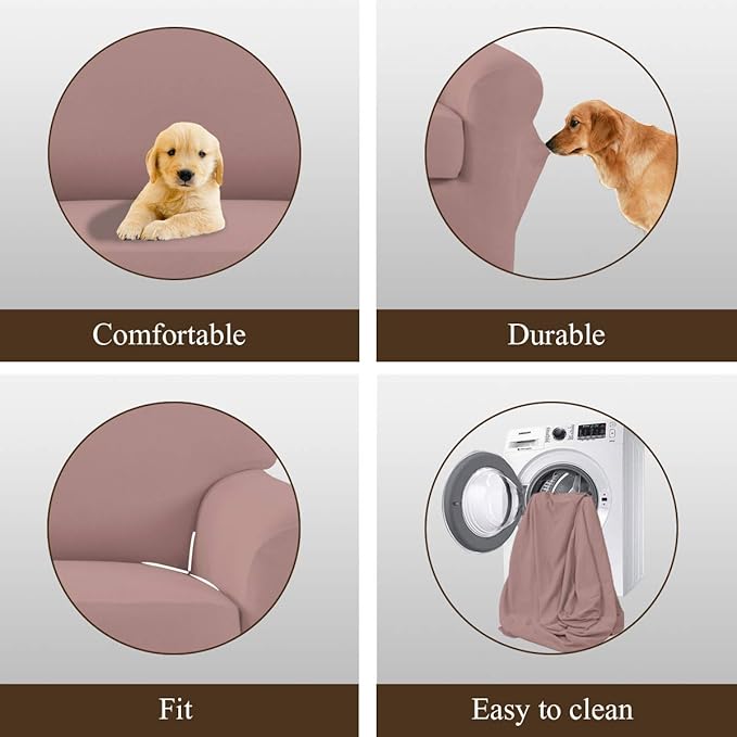 Easy-Going 2 Pieces Microfiber Stretch Sofa Slipcover – Spandex Soft Fitted Sofa Couch Cover, Washable Furniture Protector with Elastic Bottom Kids,Pet (Oversized Sofa, Pink)