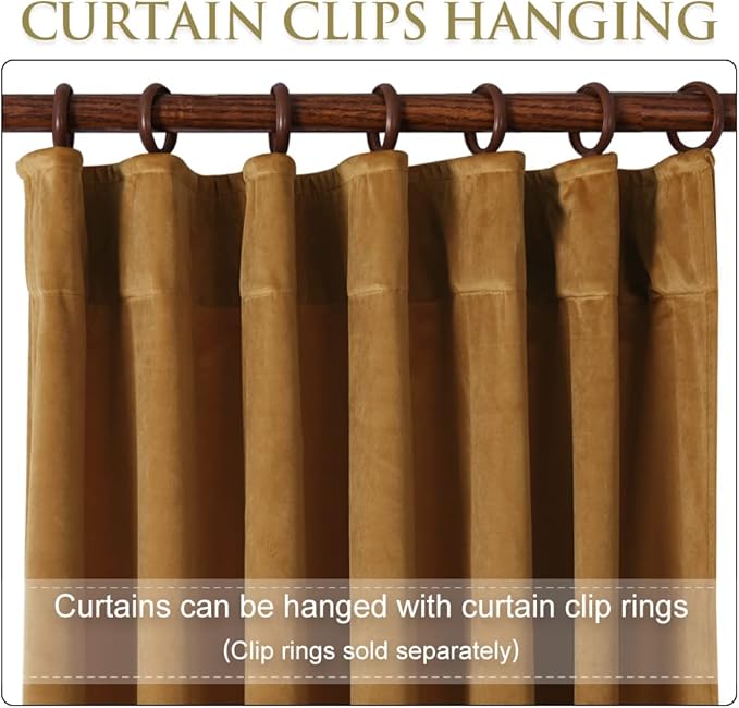 StangH Gold Brown Velvet Curtains 108 inches Long for Sliding Door, Back Tab Heavy Thick Thermal Insulated Light Blocking Window Covering Door Drapes for Patio Party, W52 x L108, 2 Panels