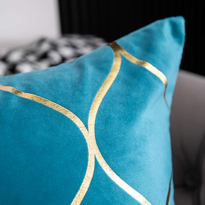 24x24 Inch Gold Velvet Throw Pillow Covers: 2 Pack Square Decorative Pillow Cases for Bedroom Sofa Couch Living Room, Turquoise