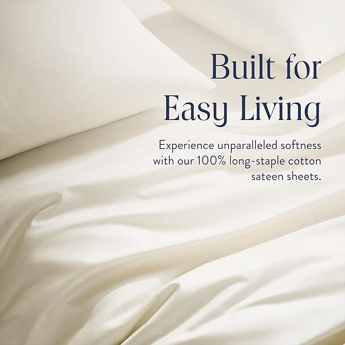 Brooklinen Luxury Sateen 4 Piece Sheet Set - 100% Cotton Bed Sheets, Soft & Durable Twin XL Sheets Set in Cream, Oeko-TEX Certified Bedding Set, 1 Fitted Sheet, 1 Flat Sheet, 2 Pillowcases