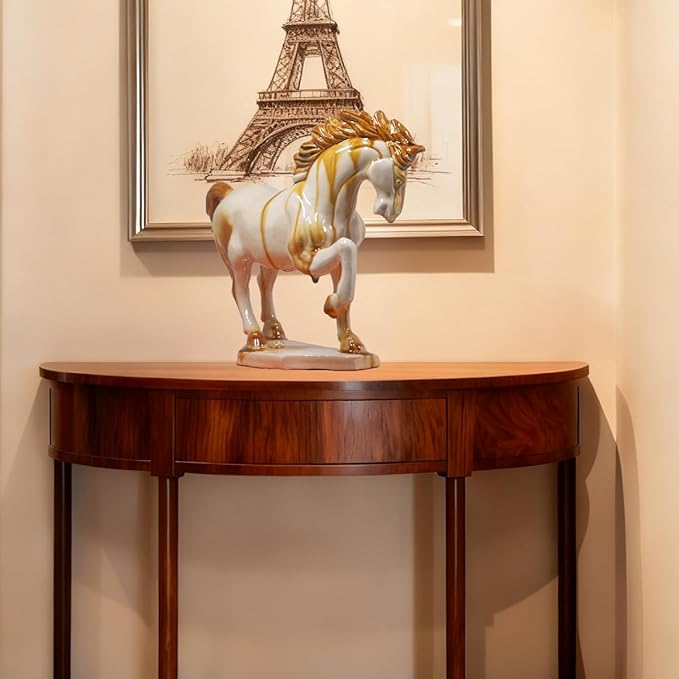 Hand Made Ceramic Horse Statue-8 inch-Tang Tri-Color Cultural Art Piece,Museum Collection Inspired Home and Office Decor (Ivory)