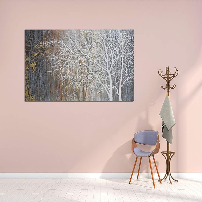 Yihui Arts White Birch Trees Painting 3D Canvas Art On Canvas Abstract Artwork Art Wood Inside Framed Hanging Wall Decoration Abstract Painting One Panel for Home Modern Decor