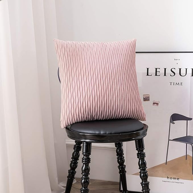 22x22 Pink Throw Pillow Covers: 2 Pack Original Striped Velvet Square Decorative Pillow Cases for Farmhouse Couch