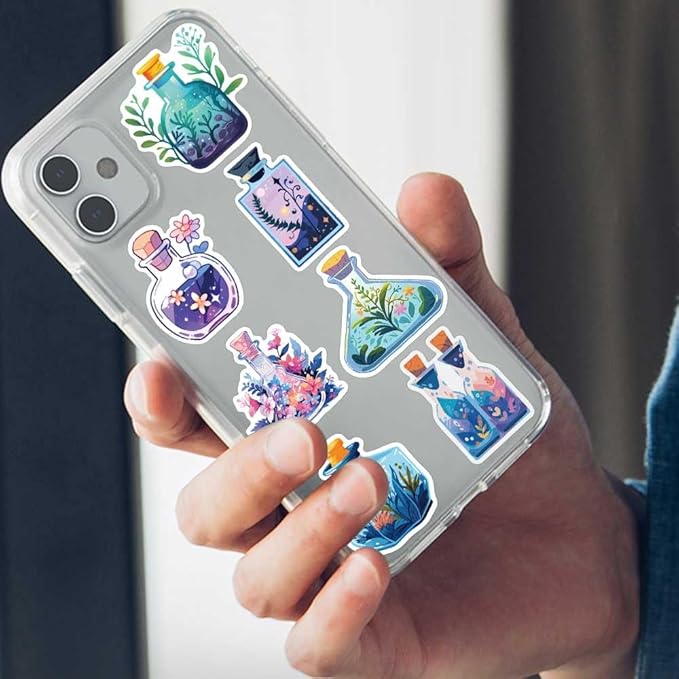 50Pcs Fantasy Nature Botanical Magic Potion Bottle Stickers – Cute Plant Floral Apothecary Stickers for Journals, Laptops, Water Bottles,Scrapbooking